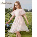 Girl's flower bud sleeve princess dress with a high-end feel, super fairy girl, big girl's western-style chiffon dress, girl's summer light and thin dress