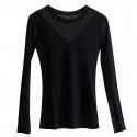 New Women's Slim Fit T-shirt Round Neck Long sleeved Top Large Mesh Bottom