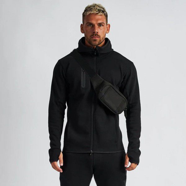 Spring and Autumn Fitness and Sports Set for Men's Outdoor Running Hooded Hoodie, Guard Pants, Casual Two piece Set for Men