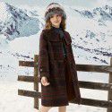 Girls' autumn/winter woolen coat, new winter style navy collar plaid woolen coat for big boys 