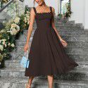 Lace edge camisole dress with long strap and button decoration A-line skirt