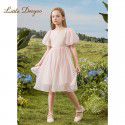 Girl's flower bud sleeve princess dress with a high-end feel, super fairy girl, big girl's western-style chiffon dress, girl's summer light and thin dress