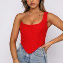 Sexy Diagonal Shoulder Satin Fish Bone Off the Shoulder Wearing Chest Top Tank Top for Women