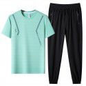 Men's Ice Silk T-shirt Round Neck Short Sleeve Set Outdoor Sports and Leisure Pants Summer Two Piece Set