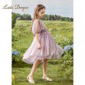 Girl's dress, children's texture chiffon skirt, waist cinched bubble sleeves, super fairy princess skirt