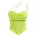 Mesh backless top, European and American foreign trade sexy fishbone bra, sleeveless suspender vest