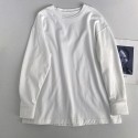 Solid color round neck white long sleeved women's T-shirt, spring new Korean loose cotton bottom top