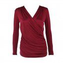 Silk Women's T-shirt V-neck Long Sleeve Underlay Fashion and Elegant Silk Women's Pleated Slim Top 