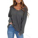 Spring Fashion Women's Foreign Trade Solid Color Hooded Long sleeved T-shirt Elegant Drawstring V-neck Top