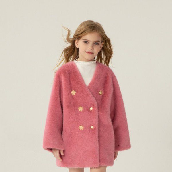 Children's fur jacket with fur and fur integrated new style girls imitation mink fur fur fur coat, medium length clothing for little girls