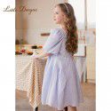 Girl's French Bubble Sleeves Princess Dress, Mid size Children's Waist Pulling Dress