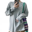 Solid color round neck white long sleeved women's T-shirt, spring new Korean loose cotton bottom top