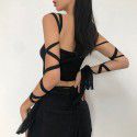 Spring and Summer New Women's Solid Color Navel Exposed Fashion Tie with Navel Exposed Hanging Strap Small Tank Top for Women