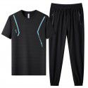 Men's Ice Silk T-shirt Round Neck Short Sleeve Set Outdoor Sports and Leisure Pants Summer Two Piece Set