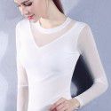 New Women's Slim Fit T-shirt Round Neck Long sleeved Top Large Mesh Bottom