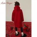 Girls' double-sided cashmere woolen coat, autumn and winter new children's middle and large children's new year red woolen coat 