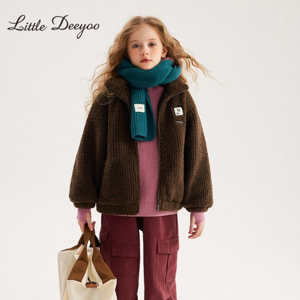 Girl's imitation lamb wool coat autumn and winter new large children's short winter loose plush coat