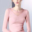 New Women's Slim Fit T-shirt Round Neck Long sleeved Top Large Mesh Bottom