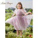 Girl's dress, children's texture chiffon skirt, waist cinched bubble sleeves, super fairy princess skirt