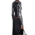 Elegant slim fit, fashionable and casual long sleeved low cut black elegant sequin tight fitting women