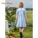 Girl's Bubble Sleeves Doll Neck Dress for Children's Big Children Cotton Fabric Tencel Cool Princess Dress