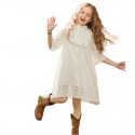 Spring girl's dress with hollowed out embroidery and lace, large children's stylish princess dress, children's long skirt