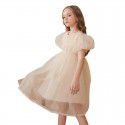 Girl's Bubble Sleeves Dress, Big Boy Fairy Princess Dress, Fashionable Fluffy Yarn Dress