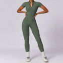 Zipper short sleeved nude yoga jumpsuit for women's outerwear fitness and sports jumpsuit