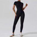 Zipper short sleeved nude yoga jumpsuit for women's outerwear fitness and sports jumpsuit