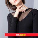 New Women's Slim Fit T-shirt Round Neck Long sleeved Top Large Mesh Bottom