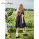 Girls college style dress, pure cotton, thin doll neck, stylish children's plaid princess skirt