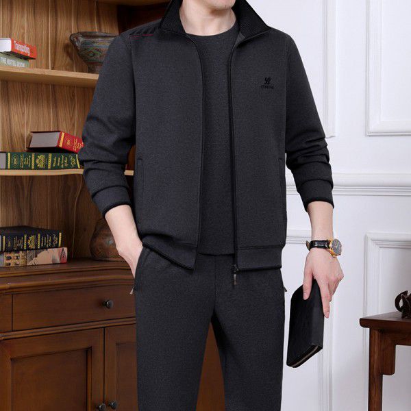 Three piece sportswear set for men's casual sports, spring and autumn running, middle-aged men