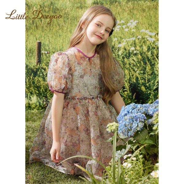 Summer Sweet Cool Wind Princess Dress Girl's Dress Fashionable Ruyi Yarn Fragmented Flower Yarn Dress