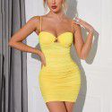 Mesh dress with pleated hollow out tight fitting buttocks and suspender dress