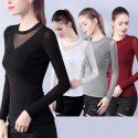 New Women's Slim Fit T-shirt Round Neck Long sleeved Top Large Mesh Bottom