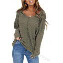 Spring Fashion Women's Foreign Trade Solid Color Hooded Long sleeved T-shirt Elegant Drawstring V-neck Top