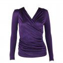 Silk Women's T-shirt V-neck Long Sleeve Underlay Fashion and Elegant Silk Women's Pleated Slim Top 