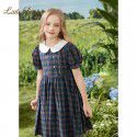 Girls college style dress, pure cotton, thin doll neck, stylish children's plaid princess skirt