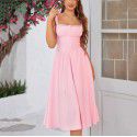 Lace edge camisole dress with long strap and button decoration A-line skirt