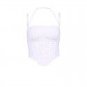 New sexy and fashionable mesh fishbone square collar pleated exposed navel hanging neck small vest strap