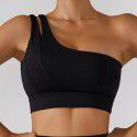 Diagonal shoulder and beautiful back yoga bra, elastic quick drying sports bra, running and fitness vest for women