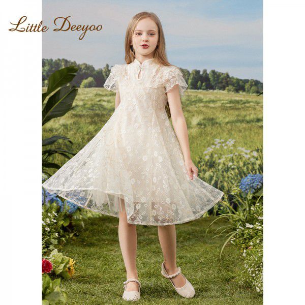 Girls' summer dress with lace embroidery, children's trendy princess dress, girls' summer dress