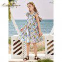 Girl's Dress Summer Tulip Fragmented Flower Dress Fashionable Small Flying Sleeves Thin Open Back Middle Big Girl Princess Dress