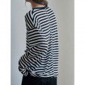 Autumn New Lazy Soft Sticky Wool Striped T-shirt Loose and Slim Comfortable Long sleeved Casual Top