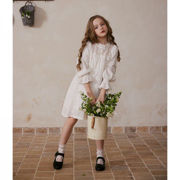 Spring and Autumn Girls' Dress, High Grade Lace Lace and Western Style Long sleeved Dress for Big Children