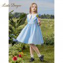 Girl's Bubble Sleeves Doll Neck Dress for Children's Big Children Cotton Fabric Tencel Cool Princess Dress