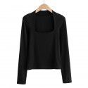 Autumn Sexy Low Chest Square Neck Solid Long Sleeve T-shirt Women's Slim Fit Slim Underlay Top 