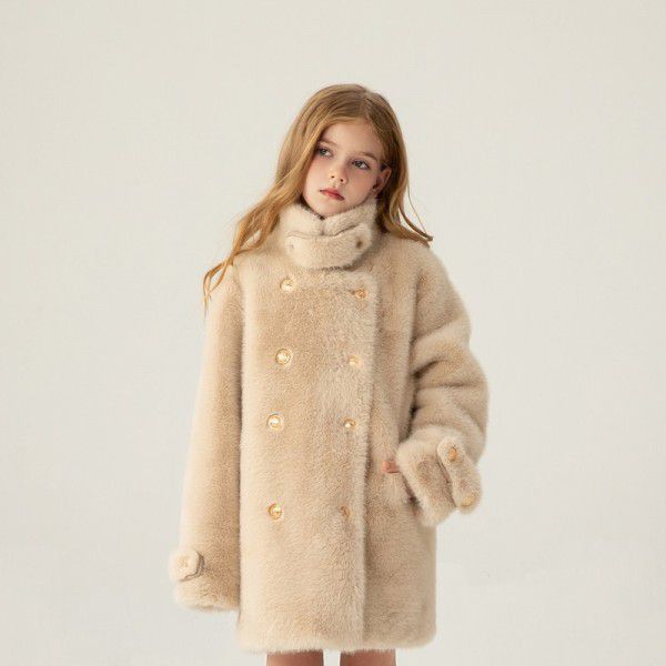 Children's fur jacket with fur and fur integrated new style girls imitation mink fur fur fur coat, medium length clothing for little girls