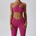 Diagonal one shoulder quick drying tight yoga suit set for running, leisure, nude feeling, sports and fitness for women