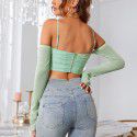 Women's new sexy and fashionable fishbone exposed navel pleated mesh T-shirt with tank top and suspender for women